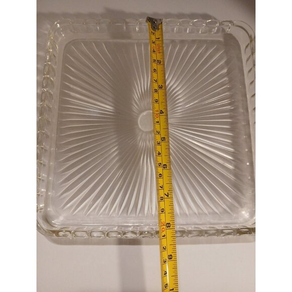 VINTAGE STARBURST GLASS 8" SQUARE DISH WITH SCALLOPED EDGE - Picture 6 of 8